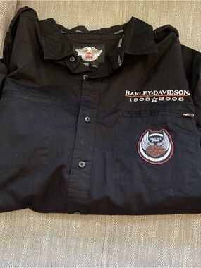 Harley-Davidson Black Shirt with White and Red Embroidered Logos